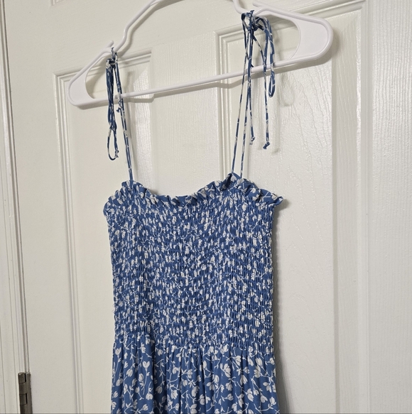 Reformation Nira Smock Dress Strapless Midi Maxi Blue Floral XS - Picture 8 of 12